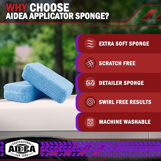 AIDEA Microfiber Applicator Pad-16 Pack, Car Wash Sponge, Blue