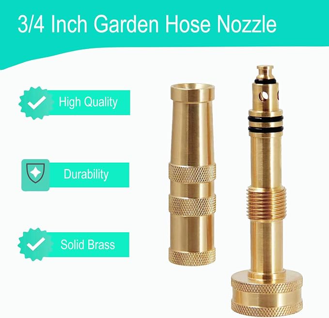 Solid Brass Adjustable Twist Hose Nozzle | Heavy Duty Jet Sweeper Nozzle, High Pressure 3/4" GHT Connector