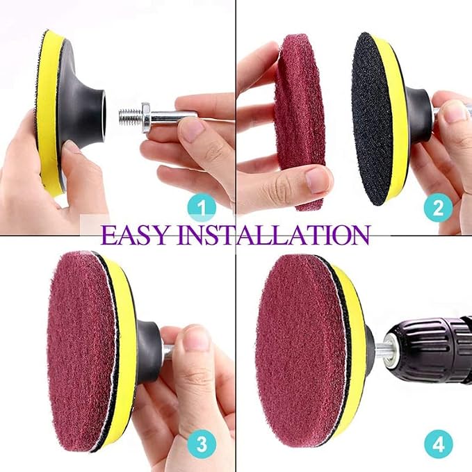 Auniwaig 2Pcs 7 Inch 1000-Grit Drill Power Brush Tile Scrubber Scouring Pads Disc Hook and Loop Cleaning for Bathroom & Kitchen Cleaning Gray
