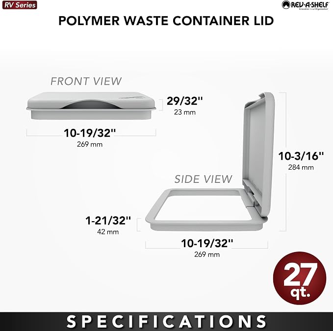 Rev-A-Shelf 27 Qt Under Sink Garbage Can Lid for Kitchen and Bathroom Cabinet, Replacement Trash Bin Lid Only, Metallic Silver, RV-1024-LID-17-1