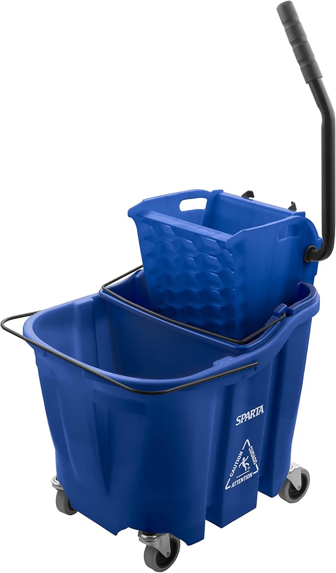 SPARTA 35 Qt Mop Bucket System with Wringer and Insert, Blue | OmniFit, Polypropylene, 200,000-Cycle Wringer, Clean and Soiled Water Separation, Non-Marking Swivel Casters