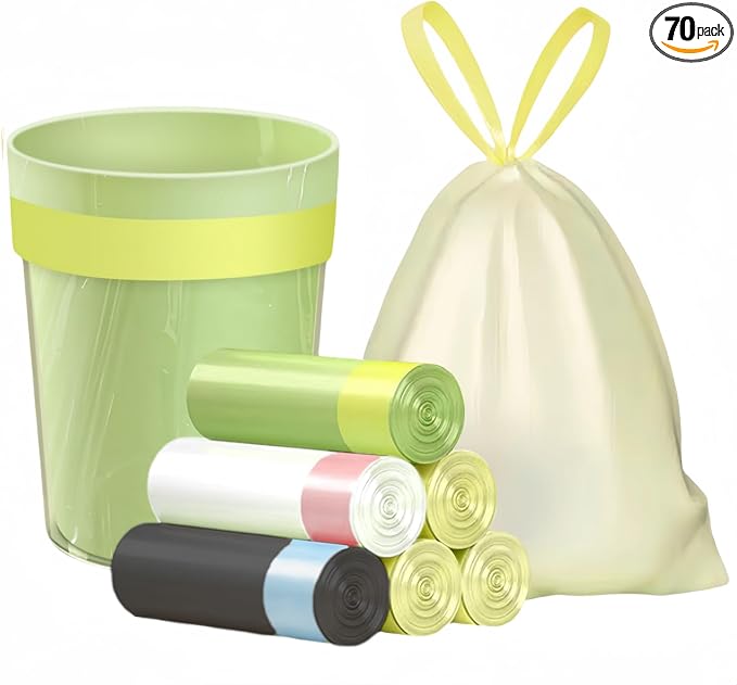 5-6 Gallon Trash Bags, 0.6 Mil Drawstring Small Garbage Bags Unscented 18 Liter Extra Thick Plastic Wastebasket Liners, 4 Roll 4 Color, 70 Counts (Colorful)