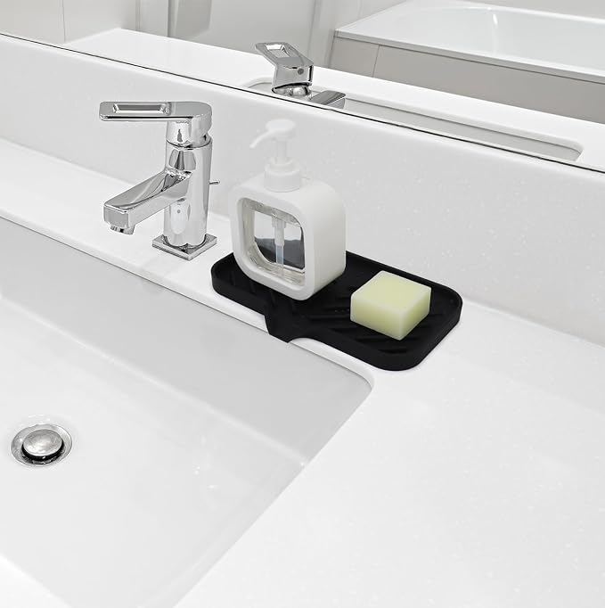 Yasmen Silicone Bathroom Soap Dishes, Sink Sponge Holder for Kitchen, Rubber Soap Dish with Drain, Shower Soap Sponge Tray, Sink or Counter Organizer, for Bar Soap, Bottle, Dish Soap Dispenser-Black