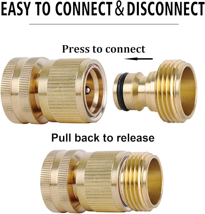 Brass Hose Quick Connect, 3/4 Inch GHT Garden Hose Quick Connector | No-Leak Water Hose Quick Connect Fittings Male and Female - 4Packs