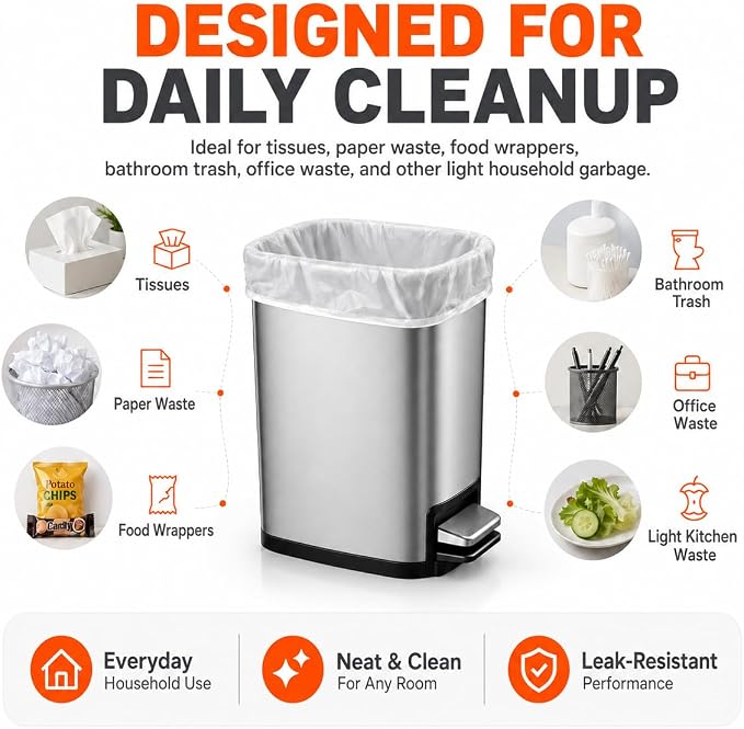 3 Gallon 140 Counts Strong Trash Bags Garbage Bags by RayPard, fit 10-12 Liter, 2.6, 3, 3.3 Gal trash Bin Liners for Home Office Kitchen Bathroom Bedroom, Clear