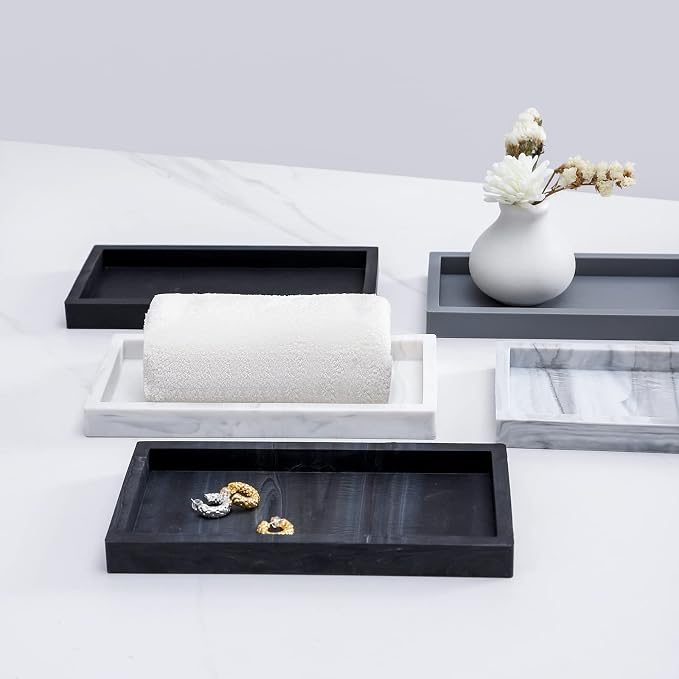Silicone Bathroom Vanity Tray Dish Soap Holder Sink Organizer, Marble Black | Small, Thickened Silicone, Easy to Clean, Waterproof, Non-Slip, for Countertop, Kitchen, Bedroom, Dresser