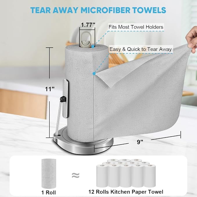 AIDEA Microfiber Cleaning Cloth 330 Sheets 6 Roll, Cleaning Rags 11×9" | Reusable Paper Towels, Shop Towels, Shop Rags, Cleaning Towels for Automotive, Workshops, House, Cleaning Supplies, Grey