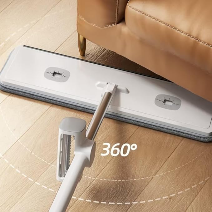 Hands Free Microfiber Mop with 4 Washable Pads | 61" Stainless Steel Handle, Efficient Flat Mop, For All Hard Floors