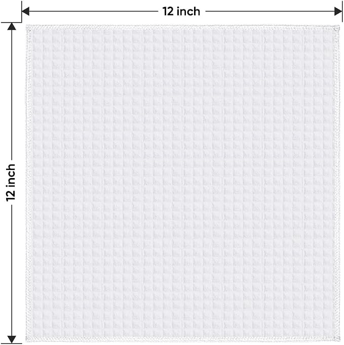 HOMEXCEL White Waffle Weave Microfiber Towel, 10PK 12x12 in Waffle Towels | 400GSM Barista Towels, Waffle Wash Cloths for Bathroom, Hand, Super Absorbent Kitchen Microfiber Cleaning Cloth for Household