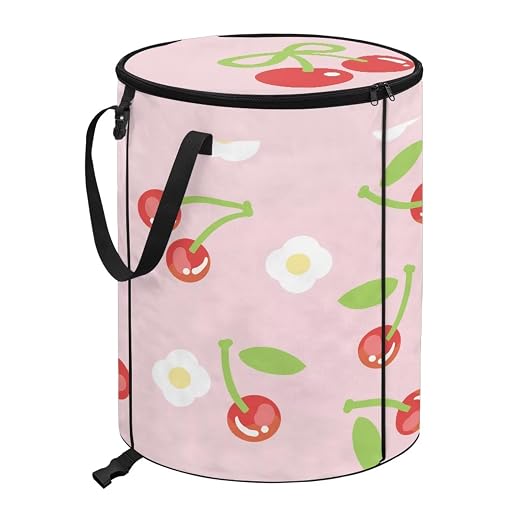 BIGCARJOB Cherry Collapsible Trash Can Camper Trash Can with Lid, 22.83x17.71, Water Proof Bag Outdoor Garbage Bin Storage Accessories, 23 Gallons