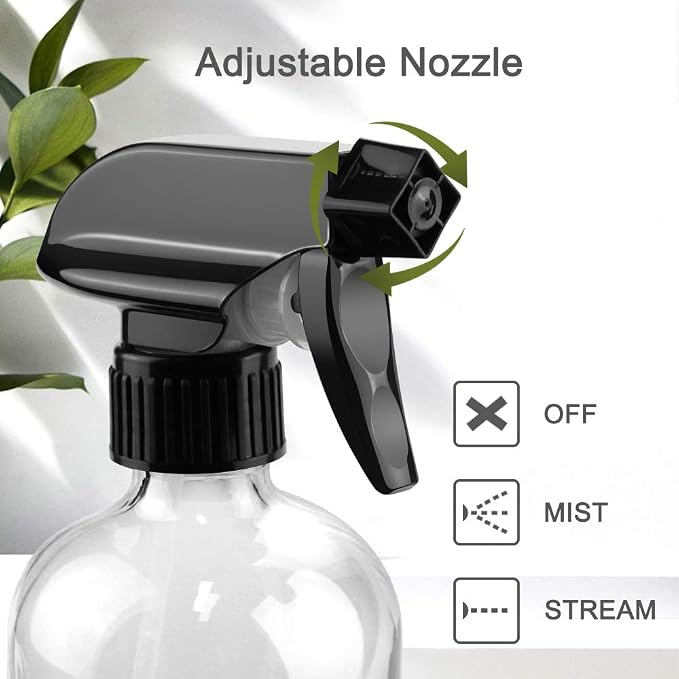 Glass Spray Bottles for Cleaning - 16 oz Refillable Spray Bottles for Hair | Clear Glass, Adjustable Nozzle, Refillable Container, Leak-proof, Spray Bottles for Hair, Cleaning Solutions, Plants, 1 Pack