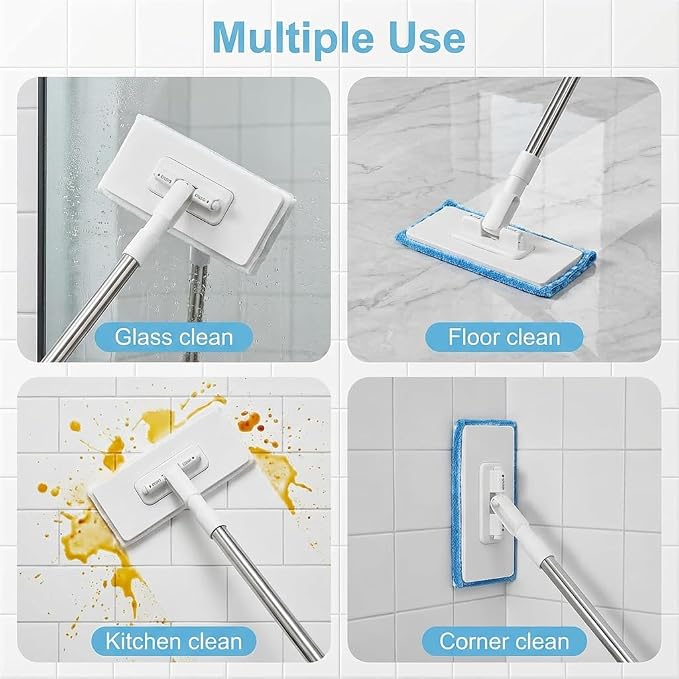 Clamp Grip Mini Mop, Zero Touch Cloth Changing Mop with Automatic Push Pull Handle,360 Rotating Lazy Mops Wet Dry for Whole House Cleaning,Retractable Gap Dust Cleaner Flat Mops (White-5 Cloths)