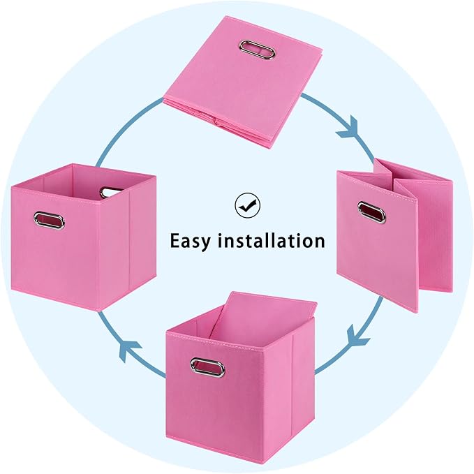 Fabric Cubby Storage Bins,13x13x13 Inches,Cube Organizer Bin Foldable Storage Boxes with Dual Handles Fabric Organizer Box and collapsible Storage basket,Set of 8,Pink