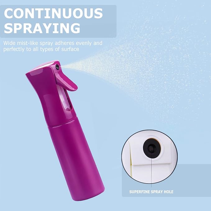 VIGOR PATH Continuous Mist Purple Spray Bottle 300ml Fine Mist for Hair | Ultra Fine Atomizer Leak Proof Ergonomic Construction 360 Refillable