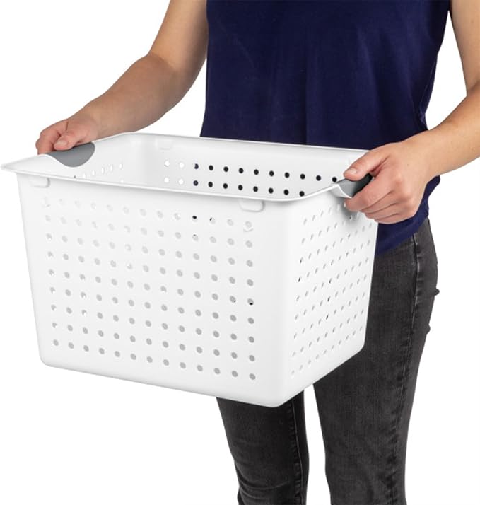 Sterilite Deep Ultra Basket, Open Top Plastic Storage Organizer, 18-Pack | Large Open Containers and Bins for Pantry Shelves, Kitchen Cabinets, Laundry, Closets, Dorm Rooms, Classrooms & Bathrooms