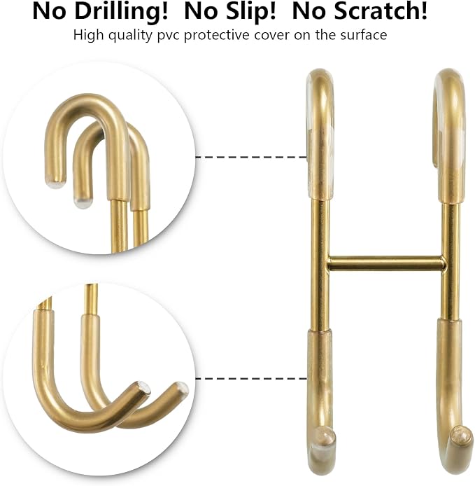 NINETREX Shower Door Hooks, Towel Hooks Frameless Glass Door, 2 Pack | Heavy Duty SUS 304 Stainless Steel, for Towels Squeegee Loofah Shaver Robe, Bathroom Storage, Antique Gold