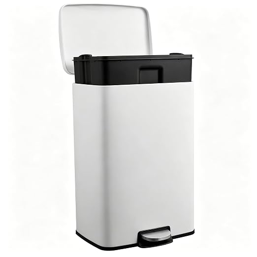 13 Gallon/50L Stainless Steel Step Trash Can, Soft Close Pedal Garbage Bin with Detachable Inner Bucket,Fingerprint Resistant,Dual-Use Waste & Recycling Container for Home Kitchen, Bathroom and Office