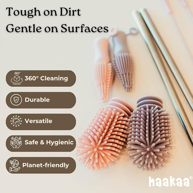Haakaa Food-Grade Silicone Double-Ended Cleaning Brush (Brush-Lime) | Household Cleaning Brushes Food-Grade Silicone Dishwasher Safe