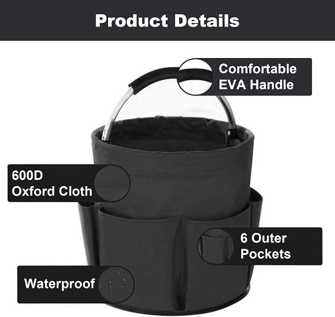Cleaning Caddy with Handle, Cleaning Products Organiser, 17L Foldable Storage Basket, Cleaning Caddy Organiser, Portable Multi Cleaning Bucket Bag for Home, Garden (Black)