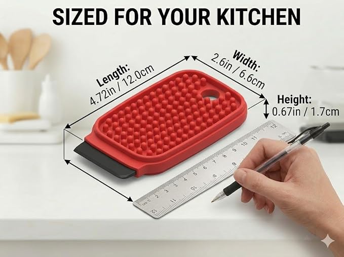 3-in-1 Silicone Dish Sponge - BPA-Free Food-Grade Cleaning Brush with Dual-Sided Scrubber & Scraper, Hanging Hole Fast-Dry Reusable for Dishes/Fruits/Vegetables (Red 1PCS) | silicone dish scrubber and vegetable&fruit brush with built-in scraper. Food-g...
