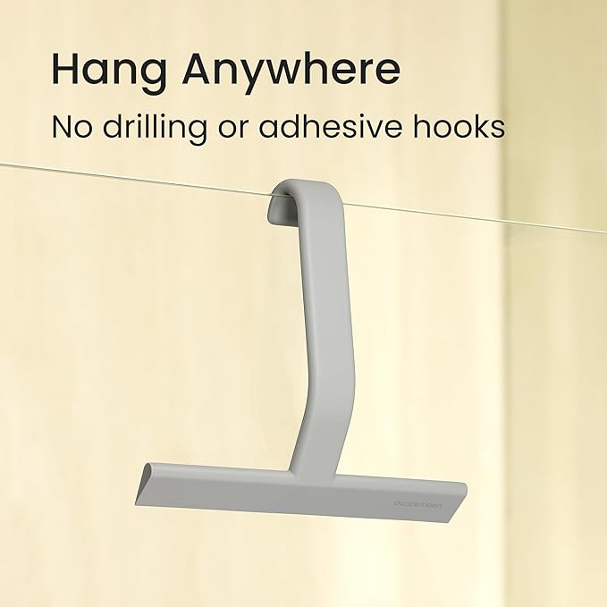 JustHang Shower Squeegee with Built-in Hook, 10-Inch Gray | Award-Winning Design, All-One-Piece Soft-Touch Silicone, for Glass Door, Bathroom, Window, Mirror, Tile Wall, Car