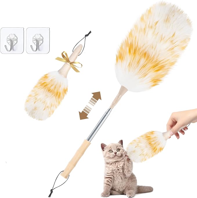 LOVECO Lambs Wool Dusters for Scratch-Free Cleaning Extendable 29-49 Inch | Includes: Sticky Hooks×2, Small Duster×1, Electrostatic Dusters Suitable for Office, Home, Car