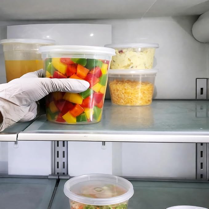 32 oz [20-Pack] Microwavable Plastic Deli Food Storage Containers with Lids | BPA Free, leak-resistant, stackable and freezer-safe design helps keep food fresh and secure