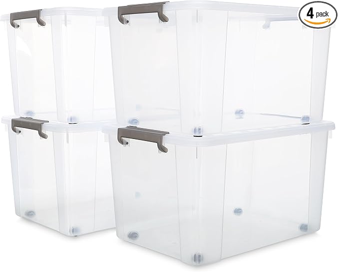 Citylife 69 QT Plastic Storage Bins with Latching Lids Stackable Storage Containers for Organizing Large Clear Storage Box for Garage, Closet, Kitchen, 4 Packs