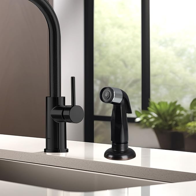 Universal Sink Sprayer Attachment for Kitchen Faucet, Matteblack | NSF/ANSI/CAN 372 Certified, Kitchen Side Sprayer Head Compatible with Delta, Moen, Kohler and OEM Brands Pull Out Spray Head
