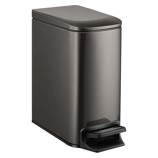 TIPGO Small Bathroom Trash Can with Lid, 1.6 Gal, Soft Close, Black Gold | Foot Pedal, Soft Quiet Lid, 5.9'' Slim for Narrow Space, Stainless Steel, Anti-fingerprint, Removable Inner Bucket, Odor Seal
