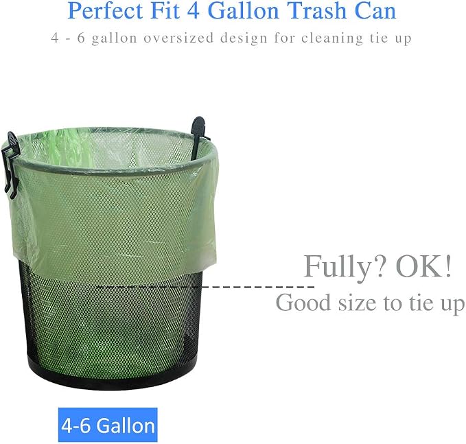 Jaoul Trash Bags 4 Gallon, Small Garbage Bags Strong Tear & Leak Resistant, Unscented Trash Bags for Kitchen, Bathroom, Office, Restroom, Car, Green, 60 Counts