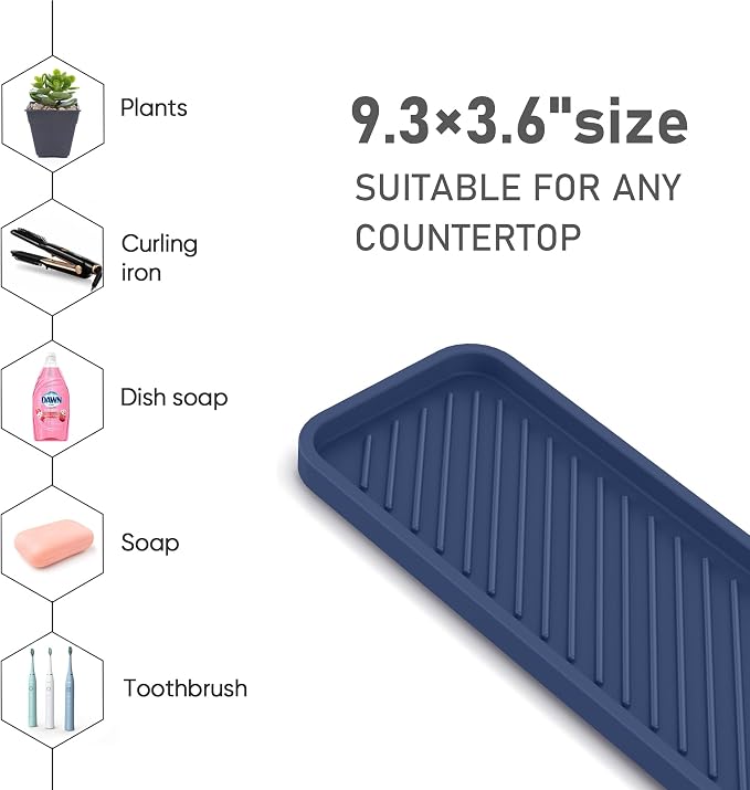 Silicone Sponge Holder, Kitchen Sink Organizer Tray（Sapphire Blue） | Sponge Caddy for Bathroom Counter, Dish Soap Holder, Scouring Pad Holder