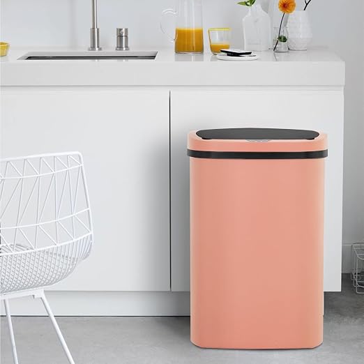 BestOffice Trash Can Broken-Resistant Plastic Touch Free High-Capacity Garbage Can with Lid for Bedroom Bathroom Home Office 49 Liter 13 Gallon Trash Can Automatic Kitchen Trash Can (Pink)
