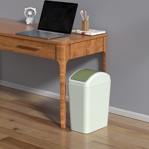 4.5 Gallon Plastic Garbage Can with Swing Lid, Green | Slim Trash Bin for Bathroom