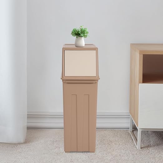 8 Gallon Trash Can Commercial Trash Garbage Can with Lid,Slim Trash Can Tall & Narrow Trash Bin Touchless Trash Garbage for Restaurant School Kitchen (Light Coffee)