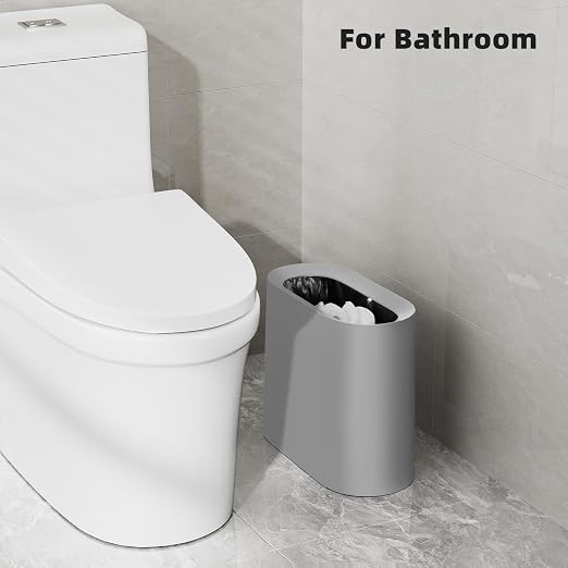 SUBEKYU 2.3 Gal Bathroom Trash Can,Small Garbage Can for Kitchen,Grey | Slim Rectangular Waste Bin,Heavy-Duty Plastic Garbage Can with Detachable Inner Liner