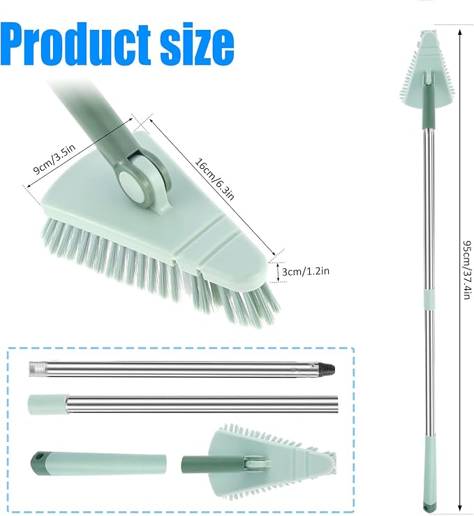 Shower Bathtub Tub and Tile Scrubber Brush, Triangle Floor Brush with Powerful Flexible with Long Handle, Scrubber Reusable Sturdy Cleaning Brush for Bathroom Bathtub Toilet Kitchen (Blue)