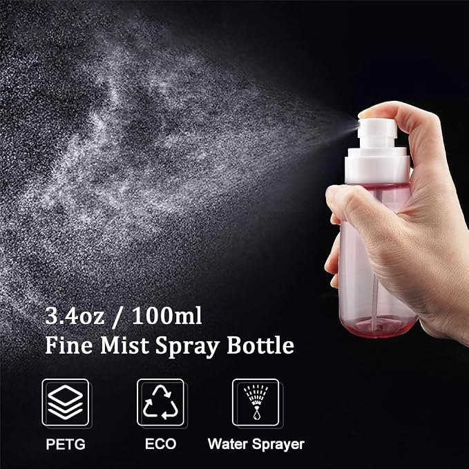 Travel Size Spray Bottle TSA Approved 3.4oz 100ml 3 Pack Leak Proof Fine Mist Spray Bottles Empty Refillable Mist Sprayer for Perfume Essential Oils Toners Rose Water Cosmetics (3Pink)