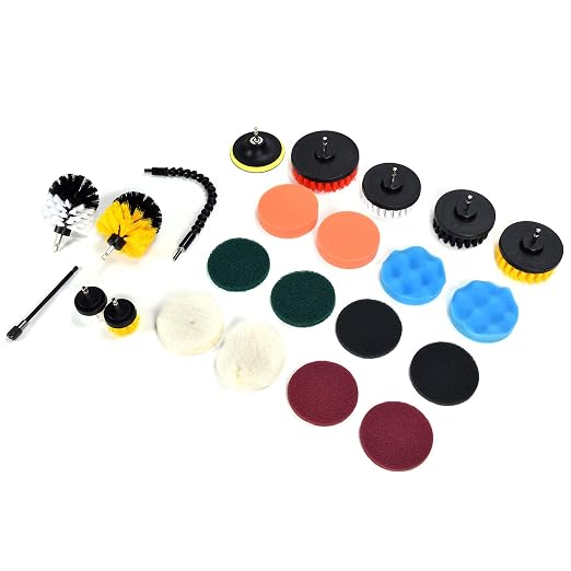 23PCS Drill Brush Attachment Set, Power Scrub Cleaning Kit with Brushes Scouring Pads Sponge and Extension Rods for Household Deep Cleaning of Kitchen Bathroom Car