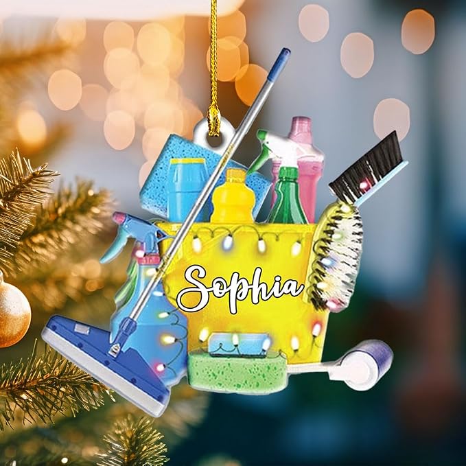 Personalized Cleaning Tools Ornament, Custom Housekeeping Christmas Tree Decoration, Holiday Keepsake Gift for Cleaners, Janitors, Pressure Washers, Housekeepers, Maids and Cleaning Lovers (CT6)