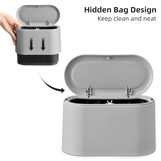 SUBEKYU Mini Trash Can with Lid,Small Desktop Trash Can,Light Grey 0.5 Gal | Countertop Mini Garbage Cans,Small Garbage Can for Office Kitchen Coffee Table, Tiny Wastebasket for Desktop