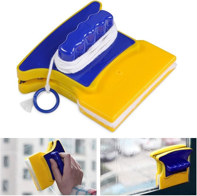 Double-Sided Magnetic Window Cleaner Glass Cleaning Brush Glass Wiper 2 Extra Cleaning Cotton Household Cleaning Tools