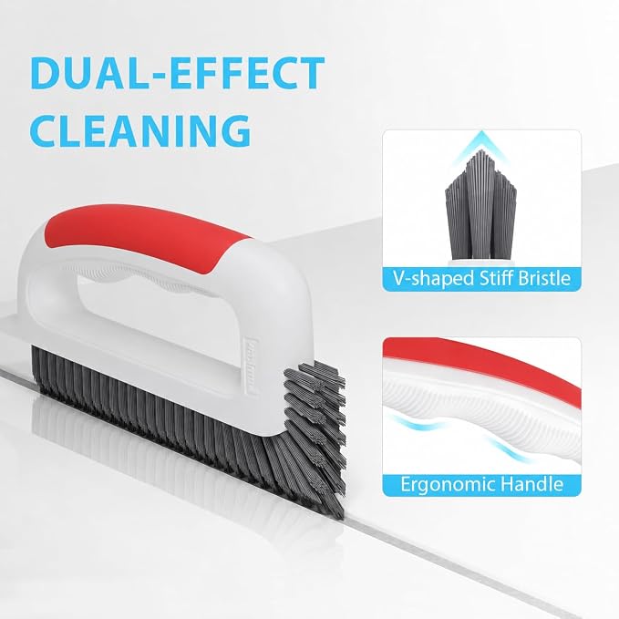 Lumkew Grout Cleaning Brush for Cleaner Tile Floors, Red, 1Pcs | V Shape, Hard Bristle, Grout Scrubber for Bathroom Shower Kitchen