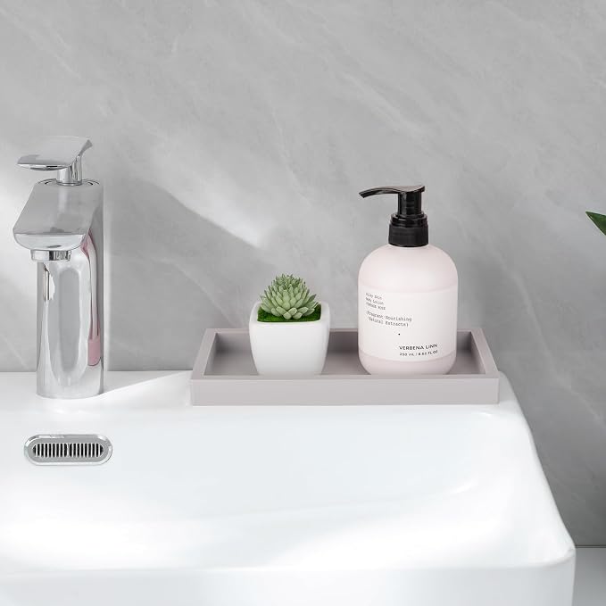 Silicone Bathroom Vanity Tray Dish Soap Holder Sink Organizer, Light Grey | Small, Thickened Silicone, Easy to Clean, Waterproof, Non-Slip, for Countertop, Kitchen, Bedroom, Dresser
