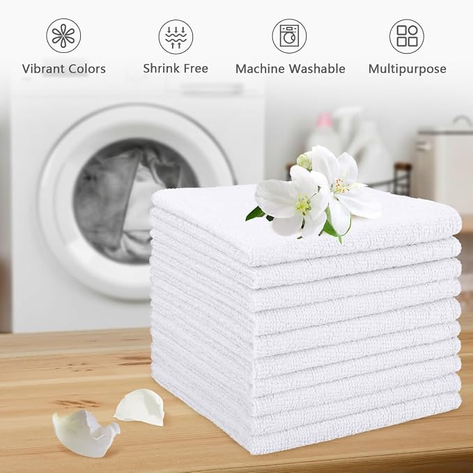 Orighty Washcloths, 5 Pack Microfiber Face Towels, 12x12 Inch White | Highly Absorbent & Soft Feel, Multi-Purpose Wash Cloths & Hand Towels for Bathroom, Hotel, Spa, and Gym