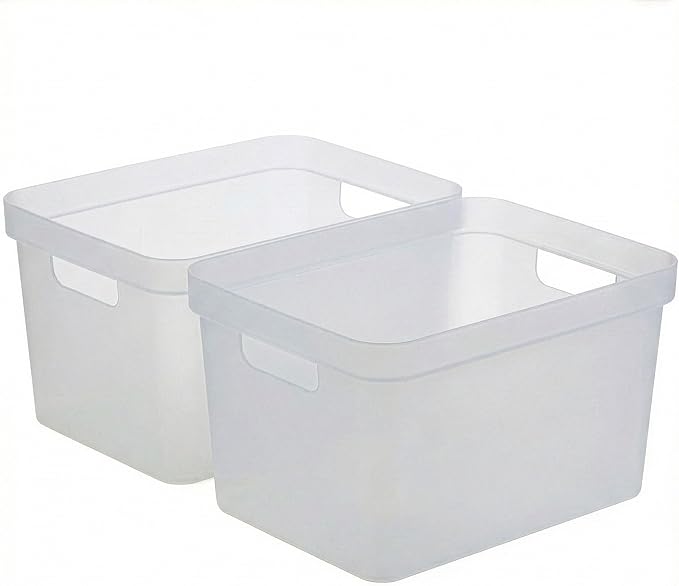 BINO | Plastic Storage Bins, 16 Liter - 2 Pack, Frosted | THE MODERN COLLECTION | Plastic Bins for Organization | Woven Storage Baskets for Organizing | Pantry Shelf Organizer Basket Container Bin