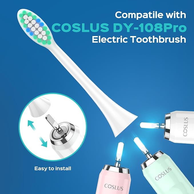 COSLUS C40 Electric Toothbrush Replacement Heads, 6 Pack | Compatible with C40 (DY-108Pro), Suitable for Adults Kids and Family Use, with W-Shaped Design, White