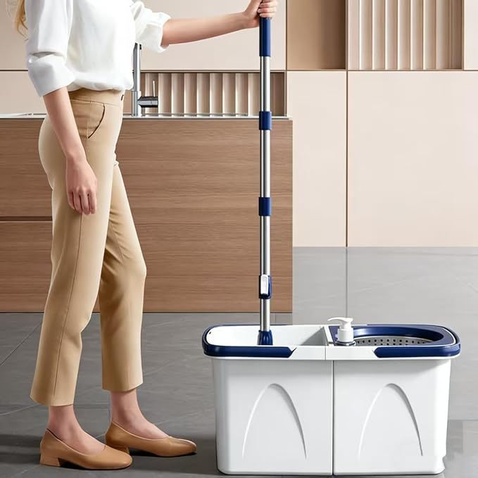 Spin Mop and Bucket Set | Hands Free Wringer System, Multi Surface Floor Cleaning Mop for Hardwood, Tile, and Vinyl Floors