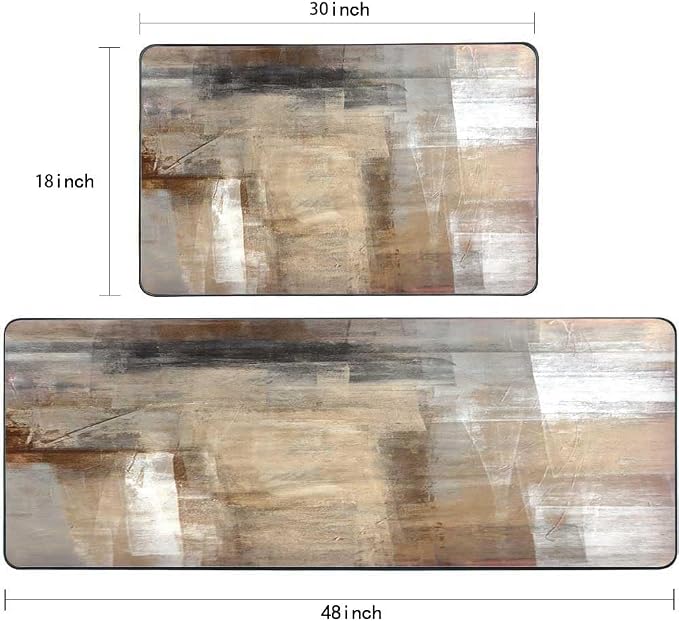 TOMWISH Brown Kitchen Rugs Washable Absorbent Runner Rugs for Kitchen | Front of Sink Dining Room Home Office Laundry 18"X48"+18"X30" Kitchen Decor and Accessories