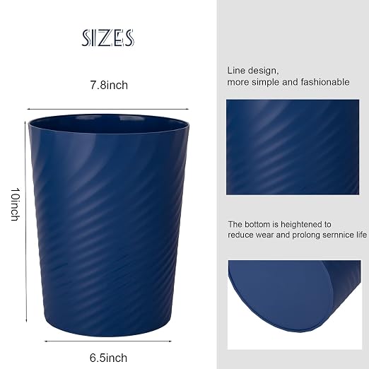 Plastic Small Bathroom Trash Can Wastebasket Garbage Can, Navy Blue, 2 Pack | Sturdy-Easy to Clean, Bathroom, Laundry Room, Kitchen, Office, Kids Room, Dorm, Bedroom, 1.8 Gallon